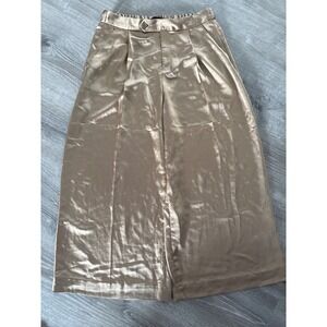 Banana Republic Women Champagne Satin Wide Leg High Rise Pleated Pants Size 4